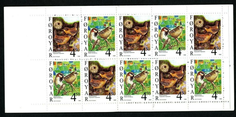 Faroe Islands 1998 Booklet Sedentary Birds; House Sparrow Wren. Facit H 14 MNH