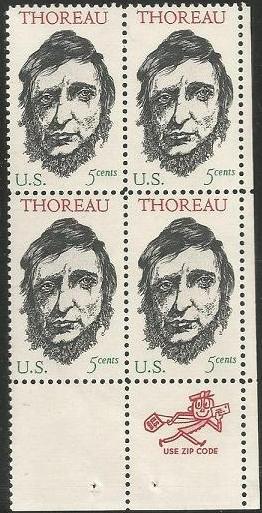 Scott #1327  MNH Henry David Thoreau - Writer Zip Block of 4