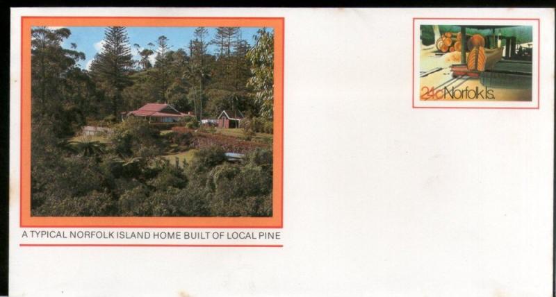 Norfolk Island Home Built of Pine Trees Wood Postal Stationery Envelope Mint ...