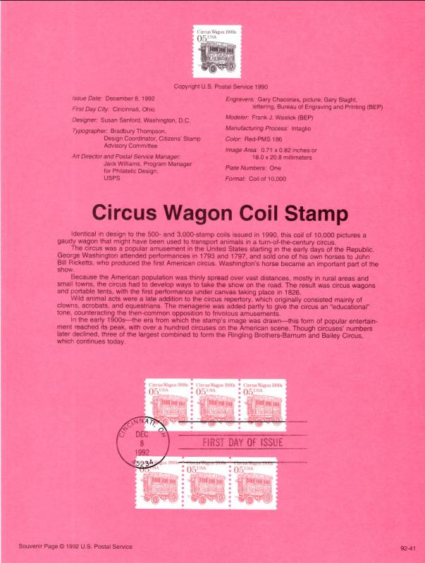 US SP880A Circus Wagon 2452B Souvenir Page FDC