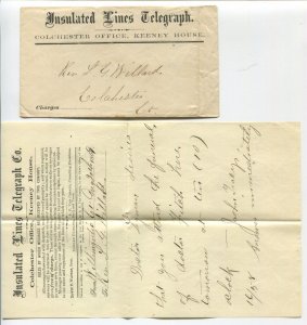 Insulated Lines Telegraph Colchester Office Keeney House Cover & Telegram LV6804