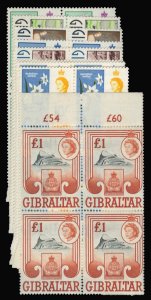 Gibraltar #147-159 Cat$330.20, 1960 QEII, complete set in blocks of four, nev...