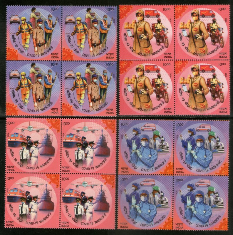 India 2020 COVID-19 Warriors Police Postman Health 4v BLK/4 MNH