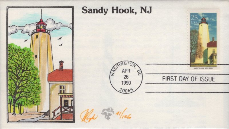 Set of 5 Julian Pugh Hand Painted FDCs for the 1990 Lighthouses Booklet Stamps