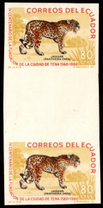 ✔️ ECUADOR 1961 -FAUNA JAGUAR IMP GUTTER PAIR SC. 678 MNH [08C] LOW ISSUE & RARE