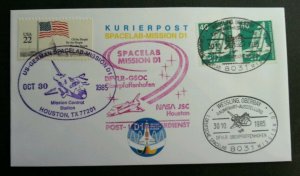 USA US Germany Joint Issue Space Lab Mission 1985 (joint FDC) *dual PMK *Rare