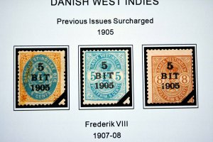 COLOR PRINTED DANISH WEST INDIES 1856-1913 STAMP ALBUM PAGES (5 illustr. pages)