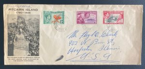 1947 Pitcairn Island Cover To Hoopeston IL Usa Roy Palmer Signed Cachet