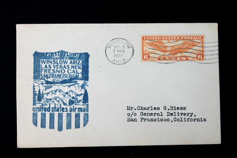 US #C19 First Flight Cover WINSLOW ARIZONA SEP 5 1937 AM 37