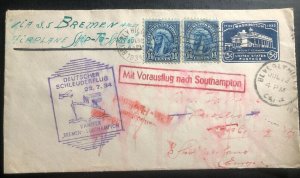 1934 Beverly Hills USA Catapult Cover SS Bremen to Switzerland