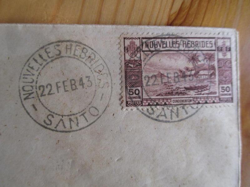 1943 British New Hebrides Unaddressed Cover With Sc # 57- Cancelled Santo (YY40)