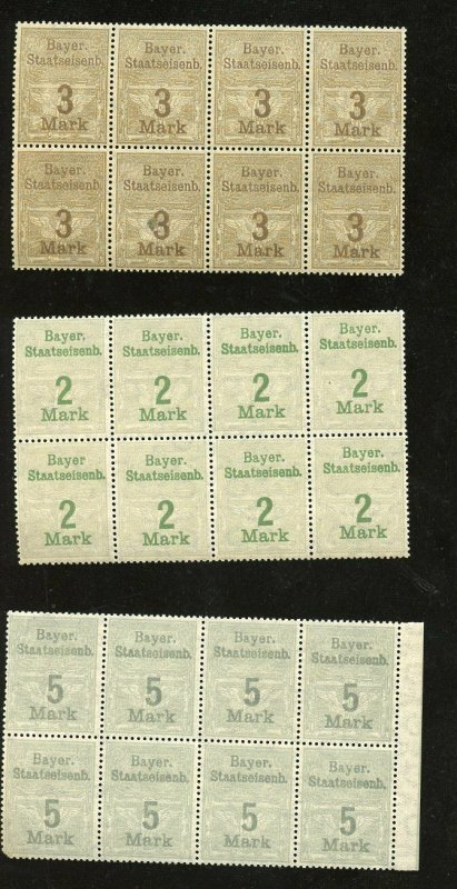 GERMAN STATES BAVARIA GROUP OF 14 REVENUES MINT NH BLOCKS OF EIGHT OF EACH 