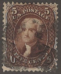 U.S. Scott# 76  1863 5c brn Jefferson   used  vf-h