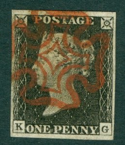 SG 2 1d black plate 3 lettered KG. Very fine used with an upright red Maltese...