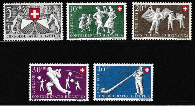Switzerland 1951 Pro Patria complete Scott B201-B205  Zum. B51-B55  XF/NH