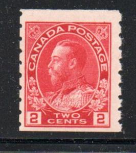 Canada Sc 127  USC127ii 1912 2c rose red  G V Admiral coil stamp mint