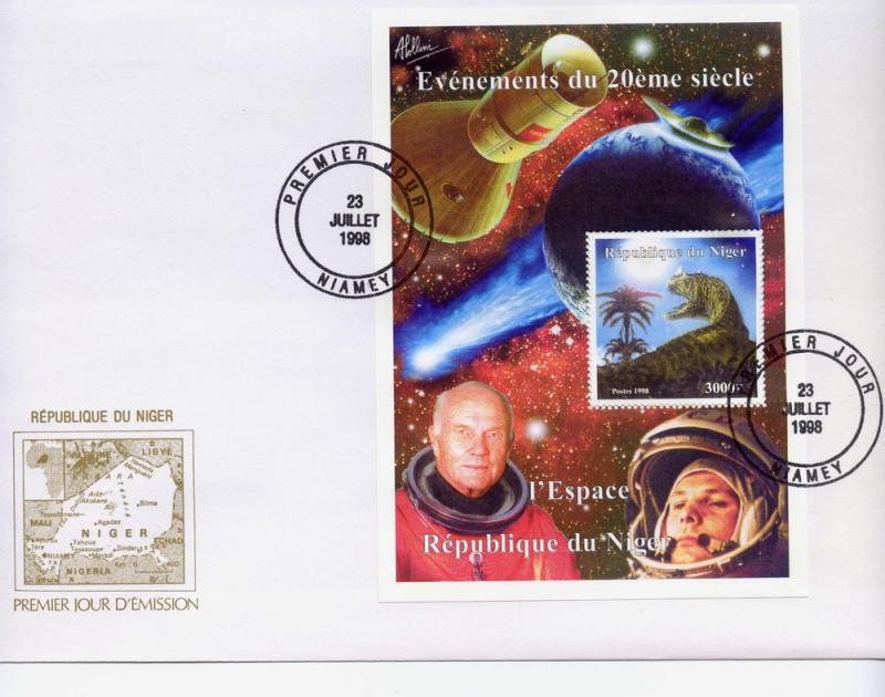 Niger 1998 Halley's Comet/Dinosaurs/Space SS perforated FDC