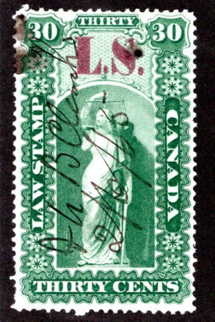 van Dam OL34, Ontario Law, 30c, L.S. O/P, Used, MS Cancel, Canada