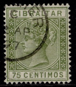 GIBRALTAR QV SG29, 75c olive-green, FINE USED. Cat £32. CDS