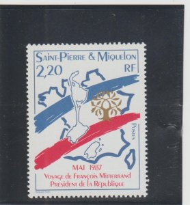 St. Pierre & Miquelon  Scott#  493  MNH  (1987 Visit of Pres. Mitterand)