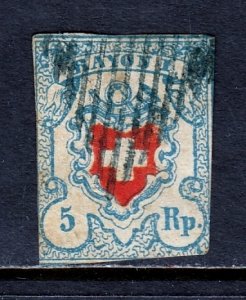 Switzerland - Scott #10 - Used - Clipped margins, pencil/rev. - SCV $125