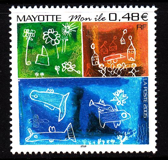 Mayotte MNH Scott #216 48c 'Mon Ile' Stick Figure Drawings by Children