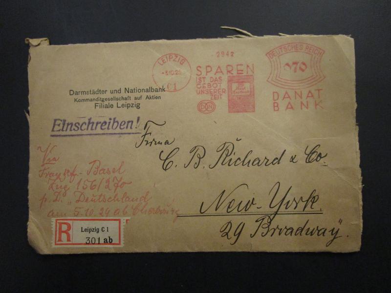 Leipzig 1929 Registered Metered Cover to New York (Cut On 3 Sides) - Z5858