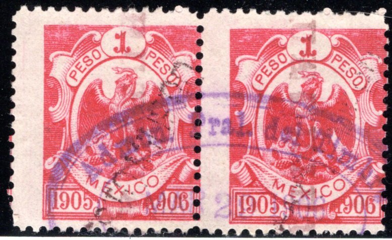 R 255C, Hor. Pair, 1P, IMPUESTO Minero, Mexico, 1905-1906, Coat of Arms