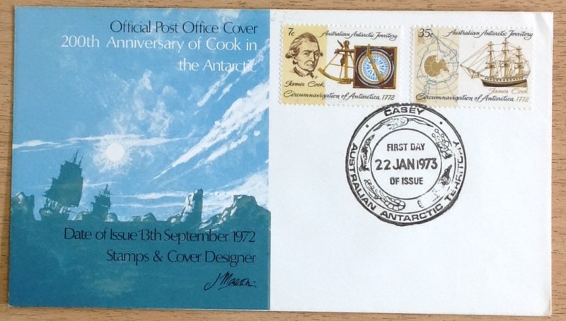 AUSTRALIAN ANTARCTIC TERR FDC 1972 COOK. CASEY HANDSTAMP