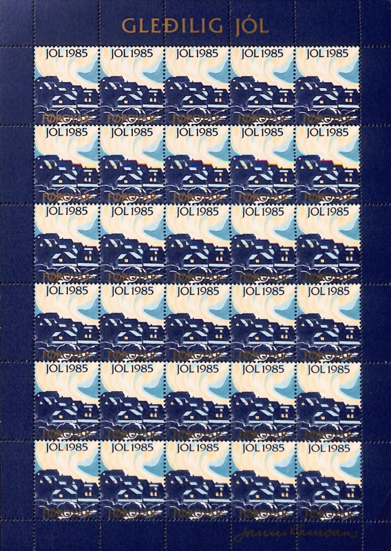 Faroe Island Denmark Christmas seals full MNH sheet 1985