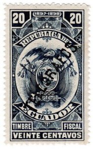 (I.B) Ecuador Telegraphs : 20c Dull Blue (1897)