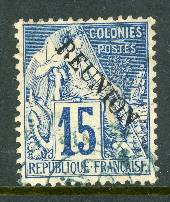 Reunion 1891 French Colonial Overprint 15¢ Blue VFU T462