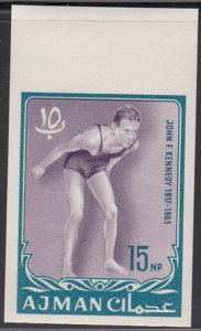 Ajman 1964 MNH Sc #20 IMPERF 15np John F Kennedy as swimmer