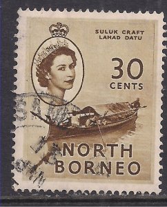 North Borneo 1954 QE2 30c Suluk Craft used SG 381 ( K1155 )