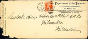 #O18 ON DEPT OF THE INTERIOR COVER 7/23/1894 (USED AFTER STAMPS EXPIRED) BT4028