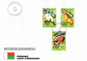 Malagasy Republic 1999 Sc#1416d/e/f SCOUTS/HALLEY'S COMET/FAUNA Set (3) FDC