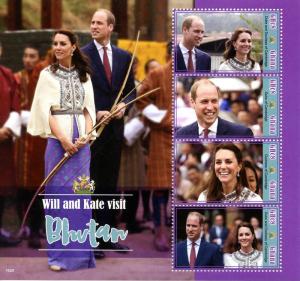 Ghana 2016 MNH Prince William & Kate Visit Bhutan 4v M/S Royalty Stamps 