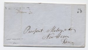 1847 West Meriden CT straightline handstamp stampless cover [6202.14]