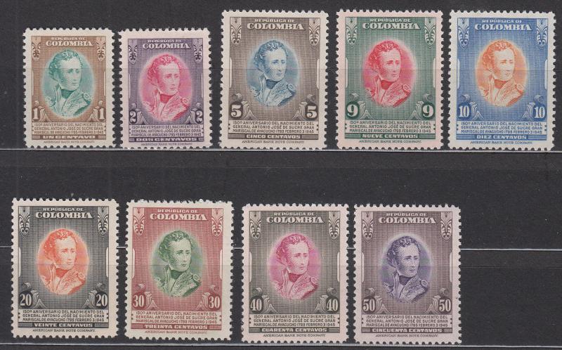 Colombia - 1946 Gen. A. de Sucre Sc# 528/536 - MNH (7257)