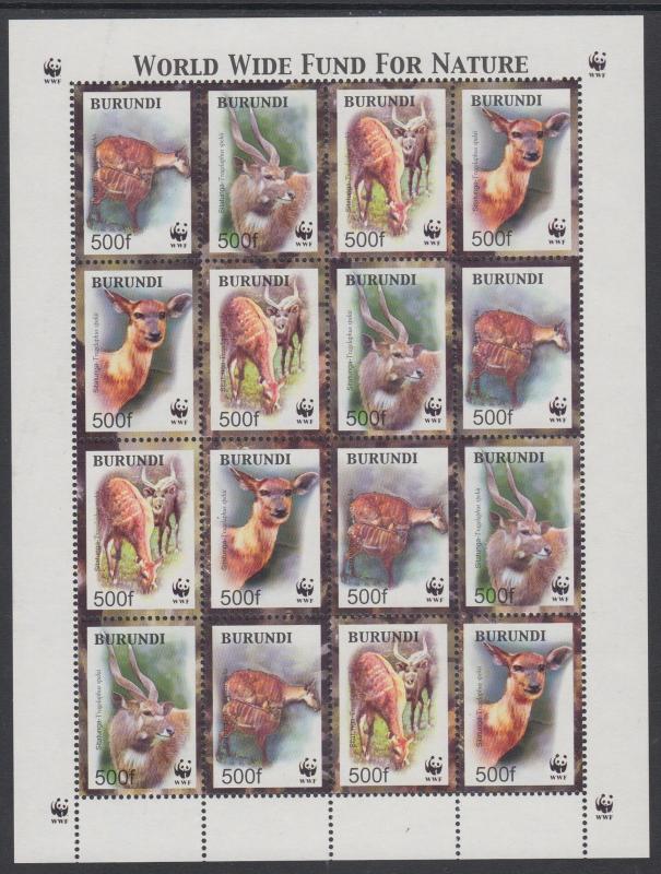 XG-BA379 BURUNDI - Wwf, 2004 Wild Animals, Sitatunga, 4 Sets MNH Sheet