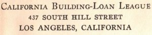 VINTAGE COMPANY CORNER CARD CALIFORNIA BUILDING LOAN LEAGUE LOS ANGELES CAL