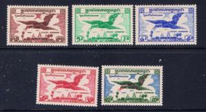 Cambodia C10-14 Hinged 1957 Airmail set; 