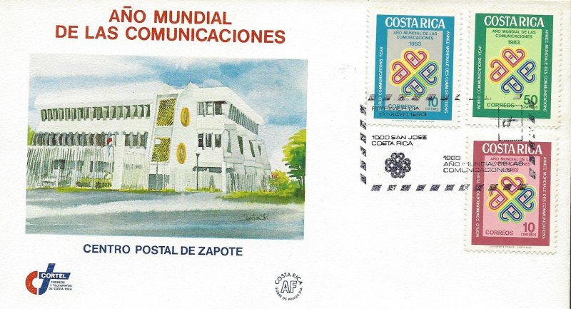 Costa Rica World Communications Year Sc 276-278 FDC 1983