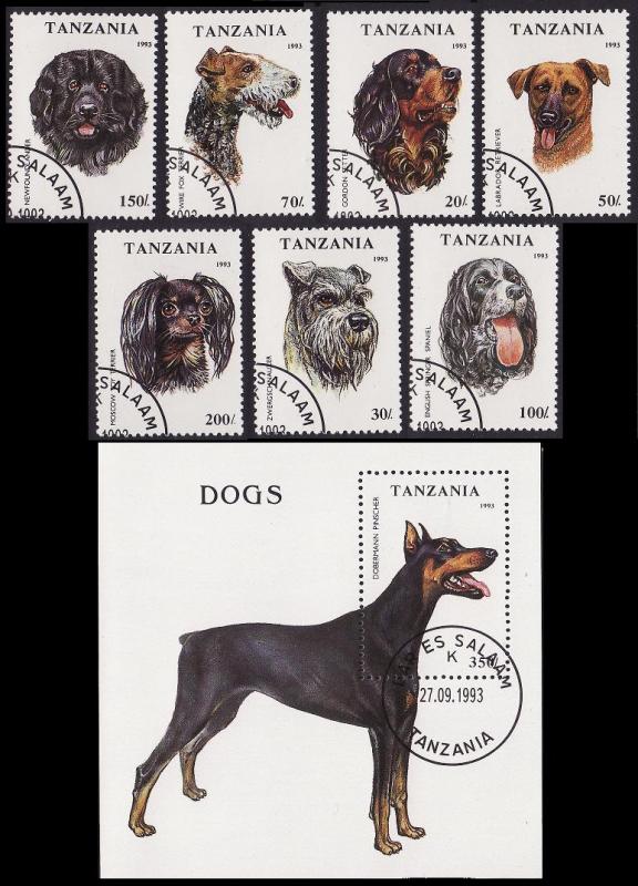 Tanzania Dogs 7v+MS CTO SG#1681-MS1688 SC#1144-1151 CV£4.95