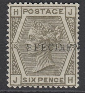 SG 161 6d grey plate 18, overprinted specimen. Lightly mounted mint. Well...