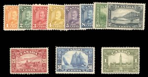 Canada #149-159 Cat$743.15, 1928-29 1c-$1, complete set, hinged