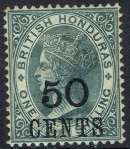 BRITISH HONDURAS 1888 QV LARGE 50 CENTS ON 1/- 