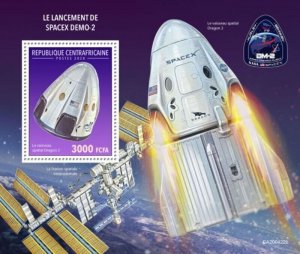 Central Africa - 2020 SpaceX Launch Demo-2 - Stamp Souvenir Sheet - CA200422b