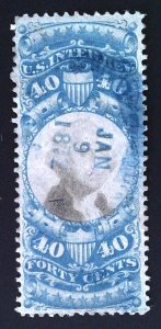 Scott #R114 - 40c Blue & Black - Revenue Stamps - Used - 1871