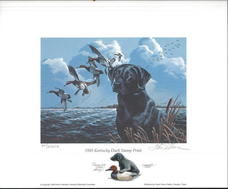 KENTUCKY #5 1989  STATE DUCK STAMP PRINT BLACK LAB by Philip Crowe Color Remark